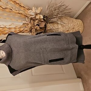 DARK GRAY LONG TUNIC SLEEVELESS SWEATER